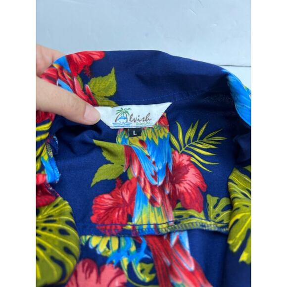 Alvish Hawaiian NAVY Shirt Parrot Floral Beach Aloha Party Short Sleeve Large - Picture 4 of 8